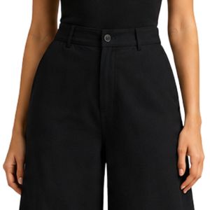 Pantalones Palazzo Negros de Pierna Ancha con Bordado Floral para Mujer, Cintura Alta, Algodón, Casuales, Personalizados OEM - Product Image 5