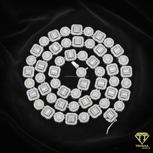 Collier Premium à Maillons Géométriques en Pierre, avec des Maillons Ronds Perlés et des Grappes Carrées, Bijou Tendance Brillant Effet Glaçon - Product Image 6