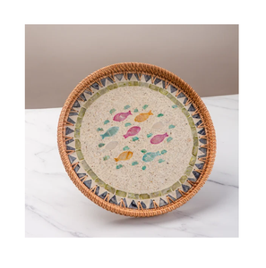 Bandeja Decorativa de Nácar y Ratán al por Mayor, Hecha a Mano, Duradera, Colorida, Novedad para Almacenamiento en Mesa - Product Image 1
