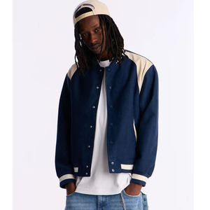 Men's <b>Navy</b> <b>Blue</b> Varsity <b>Jacket</b> With Zipper Front Preppy Style Regular Fit Solid Color <b>Fleece</b> Outerwear Autumn Wear - Product Image 6