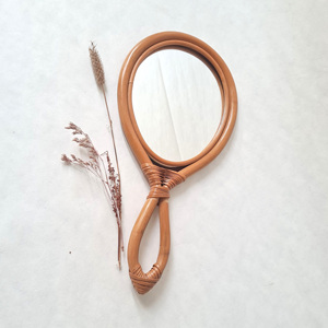Best seller rattan handheld <b>makeup</b> mirror newest design wholesale handmade mirrors with handle - Product Image 3
