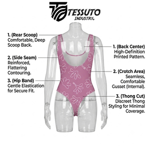Maillot de bain une pièce personnalisé pour femme à faible MOQ, col ras du cou, coupe haute, string, impression par transfert thermique, été - Product Image 3