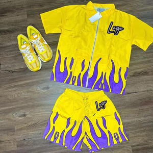 Survêtement pour garçons noir à imprimé flamme, manches courtes, fermeture éclair sur le devant, style sportif, été, séchage rapide, polyester, coupe classique, avec logo - Product Image 4