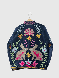Floral Embroidered <b>Velvet</b> Jacket Mandarin Collar Full Sleeve Prairie Chic Style Plus Size Women's Autumn Wear - Product Image 2