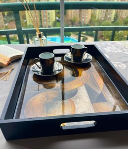Plateau de service ovale en bois de luxe, écologique, poli, avec un design chinois traditionnel, pour la décoration de la maison et les fêtes - Product Image 2