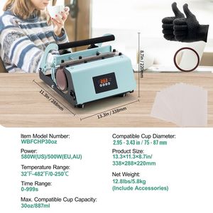 Pressa a Caldo per Tazze da 30oz 110V, Riscaldamento Rapido e Uniforme, con Guanti per Carta e Nastro per Sublimazione, per Stampa su Magliette - Product Image 4
