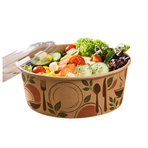Fancy Material 250ml Printed Salad Paper Bowl Lid Takeaway Pasta Rice Yogurt Container Cafe Restaurant Wholesale Business Gifts - Product Image 1
