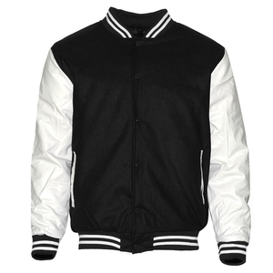 Black and <b>White</b> Varsity <b>Jacket</b> Stand Collar Lettermen Street Wear Casual Clothes Customized Apparels Manufacturer From Pakistan - Product Image 2