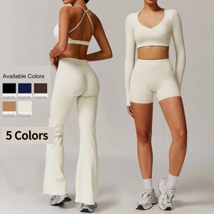 Ensemble de sport 2 pièces pour femme, uni, sans couture, respirant, en Spandex/Polyester, avec sweat à capuche, pour le yoga et l'entraînement, vente en gros d'équipements de fitness - Product Image 1
