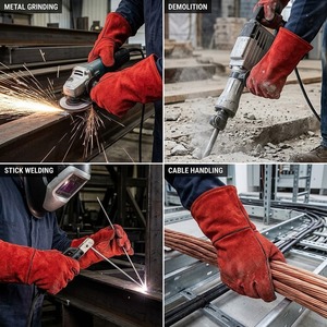 Gants de soudage en cuir de vachette rouge de qualité supérieure, résistants à la chaleur, à l'abrasion et doublés de polaire à l'intérieur, gants de travail - Product Image 6