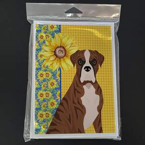 Summer Sunflowers Boxer Greeting Cards Pack 8 Whimsical A7 Size <b>5x7</b> Blank Note Cards Natural Eared Red Brindle <b>Envelopes</b> - Product Image 3