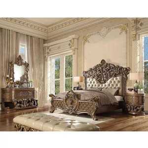 Cama de lujo tallada a mano con tocador a juego, cama tallada italiana con mesa auxiliar, cama king size tallada de estilo europeo - Product Image 3