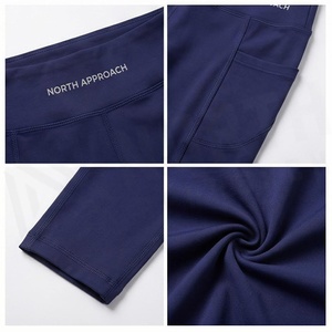 North Appalachia High Waist Full Length Yoga <b>Leggings</b> <b>With</b> <b>Pockets</b> Four-Way Stretch Solid Navy Blue Seamless Design - Product Image 4