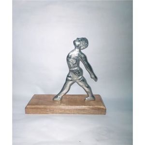 Sculpture d'art corporel moderne en métal argenté avec support en bois, figurine décorative de table, pour intérieur de maison et bureau de luxe, vente en gros - Product Image 1