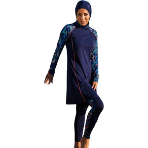 Fashionable Women's Solid Color <b>Print</b> Long Sleeve <b>Islamic</b> High Cut 2 Piece Set Breathable Quick Dry Front Logo Burkinis - Product Image 1