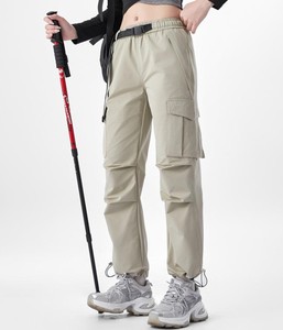 Pantalon cargo vintage pour femme, couleur unie, multi-poches, coupe droite, coupe-vent, idéal pour la randonnée et la course à pied, 100 % coton, collection automne - Product Image 4