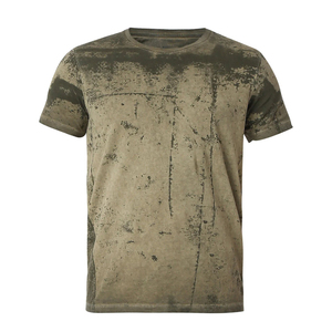 Nouveau T-shirt à manches courtes pour homme, vert olive, imprimé délavé, coupe classique, jersey décontracté en coton, col rond, 100% coton respirant - Product Image 2