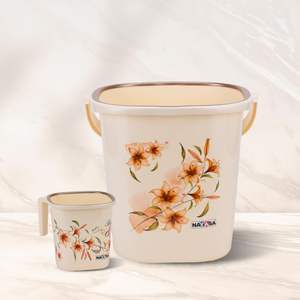 Juego de Cubos de Plástico para Baño, Cubo y Taza de 25 Litros y 1.5 Litros, Juego de 2 Accesorios de Baño, Color Blanco - Product Image 4