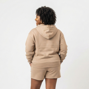 Women's Distress Embroidery Sweat Short Set Casual Winter Long Sleeve Drop Shoulder 100% Cotton Fleece Oversize Sweat Short Set - Product Image 2