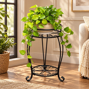 Soporte de Metal Negro de 2 Niveles para Plantas, Estante para Macetas, Decoración para Interiores, Exteriores, Jardín, Balcón, Patio y Hogar - Product Image 1