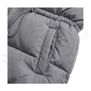 Women's Quilted Puffer Jacket Solid Gray Full Sleeve Stand Collar Zipper Closure Windproof Winter Coat Adjustable Waist - Product Image 5