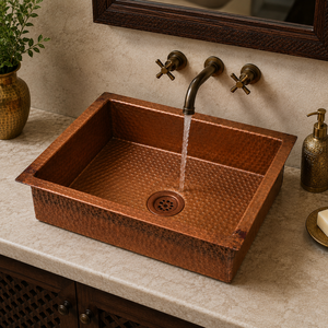 Handmade Hammered Rectangular Copper Bathroom Vessel Sink for Vanity Countertop Modern Wash <b>Basin</b> Luxury Farmhouse Washroom Sink - Product Image 4