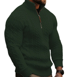 Pull en maille pour homme à col montant zippé, en laine et acrylique, épais, anti-boulochage, à manches longues, couleur unie, idéal pour l'hiver - Product Image 5