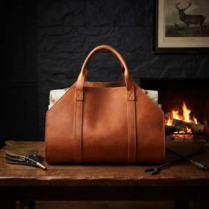 Sac de transport robuste en cuir véritable pour bûches de bois de chauffage, sac de transport portable pour bois de cheminée, équipement de rangement LLR-0147 - Product Image 4