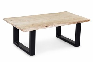 Mesa de Centro Rectangular de Madera de Acacia Marrón Natural para Sala de Estar con Patas de Metal Negro, Muebles Modernos Rústicos para el Hogar - Product Image 2