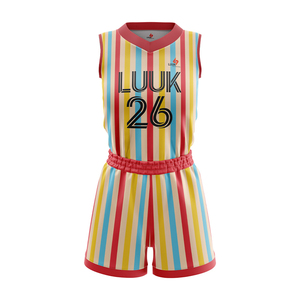 Ensemble d'uniformes personnalisés pour club de basketball féminin, maillot à col en V entièrement imprimé et short assorti pour les compétitions d'équipe - Product Image 1