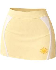 Custom Women Light Yellow Two Piece Crop Top And Mini Skirt Set Sleeveless Scoop Neck Sun <b>Patch</b> High Waist Bodycon Summer Wear - Product Image 2