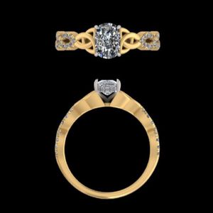 แหวนหมั้นลายเซลติกสีทองเหลืองประดับเพชรทรงคุชชั่นและเพชรแบบปาเว่ พร้อมวงแหวนแบบแยกส่วนสำหรับผู้หญิง เครื่องประดับชั้นดี - Product Image 3