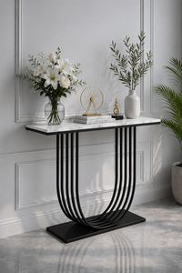 Mesa Consola Moderna de Metal, Mesa de Entrada Contemporánea con Base Curva en Forma de U para Sala de Estar, Pasillo, Decoración del Hogar - Product Image 5