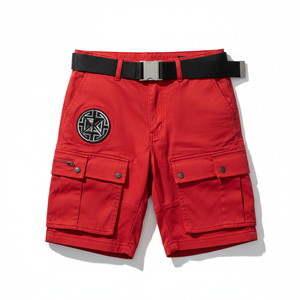 Premium <b>Red</b> Utility Cargo Shorts with <b>Hot</b> Logo Canvas Fabric Quick Dry & Drawstring Closure - Product Image 1