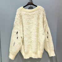 Pull-over décontracté pour femme personnalisable OEM, en jacquard duveteux, col en V, en nylon léger, manches longues, chaud, pour l'hiver