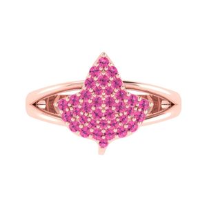 Bague en argent sterling plaqué or rose avec feuille de cristal rose pour femme, bijou élégant et tendance, bague statement, accessoire cadeau - Product Image 5