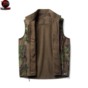 <b>Men</b> Outdoor Softshell Utility <b>Vest</b> High Collar Full Zip Solid Patch Chest Zipper Pocket Green Oak Leaf Print Hunting <b>Vest</b> - Product Image 2