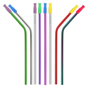 Ensemble de pailles à boire réutilisables en acier inoxydable de qualité supérieure avec brosse de nettoyage et pochette de rangement - Product Image 1