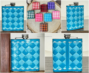 March Expo Hot Selling Customized Checkered Cow Leather Stainless Steel Trendy Unique Cooler Bags Hip Flask <b>Gift</b> for Men & Women - Product Image 3