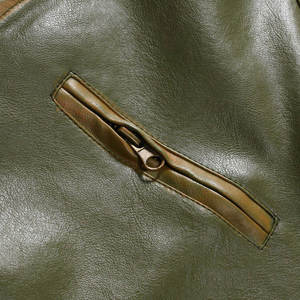 Blouson moto homme en cuir PU vert olive, col montant, fermeture éclair, manches classiques, coupe ajustée, style automne - Product Image 6