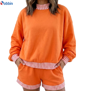 Outfit Hot Selling 2Pcs Set Women Polka Dot Trim Crew Neck Short Tracksuit Sets Custom Streetwear Contrast Color <b>Top</b> & Short set - Product Image 5