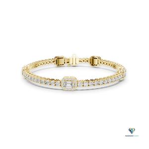 5.27ct Yellow <b>Gold</b> Emerald Cut Lab Grown Diamond Bracelet in 18K <b>Solid</b> <b>Gold</b> Halo Link Statement Bracelet Fine Jewelry for Women - Product Image 1