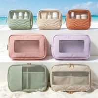 Pochette de maquillage en cuir PU avec logo personnalisé, étanche, transparente en PVC, organiseur de toilette de voyage avec fermeture éclair en métal