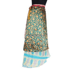 Designer Double Layer Reversible <b>Sarong</b> Silk Sari Magic <b>Wrap</b> Skirt From India 2 Layer Reversible Magic Silk Saris <b>Wrap</b> Long Sexy - Product Image 6