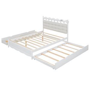 Lit plate-forme de rangement en bois Queen Size avec 2 grands tiroirs Twin-Taille XL Un jeu de prises Ports USB-Blanc - Product Image 6