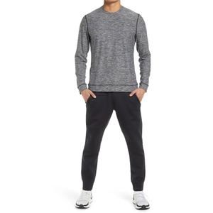 T-shirt à manches longues pour homme, gris, col rond, 100% polyester, coupe classique, couleur unie, décontracté, tricoté, col rond, respirant - Product Image 4
