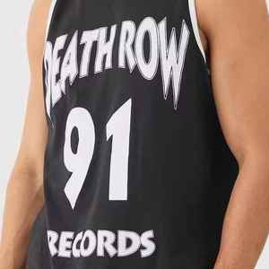 Conjunto de Camiseta sin Mangas y Pantalones Cortos Negros para Hombre Death Row Records, Cuello en V, Estampado Serigrafiado, Estilo Urbano, Ropa de Verano, Tejido Transpirable 100% - Product Image 3