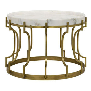 Table basse avec base ronde en métal, finition dorée de haute qualité, pour la maison ou les hôtels, table basse décorative avec plateau en marbre blanc - Product Image 1