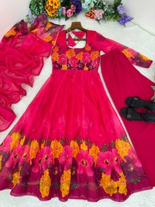 ชุดคุर्ติ/คุर्ตา อานาร์กาลี ผ้าออร์แกนซ่าเนื้อนุ่ม ผ้าไหมแท้คุณภาพสูง แขนยาวเต็มตัว ตกแต่งด้วยงานปักมือ สำหรับผู้หญิงหรือเด็กผู้หญิง - Product Image 6