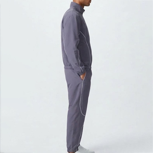 Custom <b>Men's</b> <b>Purple</b> Tracksuit Set Full Sleeve Stand Collar Breathable Casual Autumn Wear Solid Color Side Pockets Elastic Waist - Product Image 4